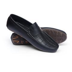 Black Croc-Textured Loafers-VL010