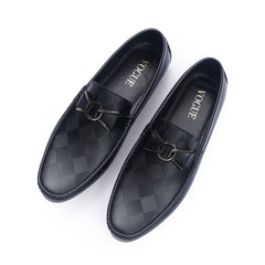 Men's Check-Textured Premium Loafers - Metallic Buckle | VL - 019
