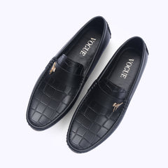 Black Croc-Textured Loafers-VL010