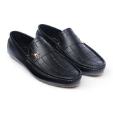 Black Croc-Textured Loafers-VL010