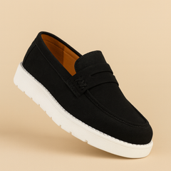 Men's Black Suede Loafers - Minimal Design | Black Drift LP502