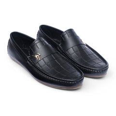 Black Croc-Textured Loafers-VL010